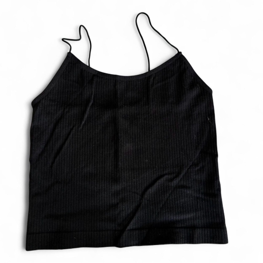 Suzette Collection Black Ribbed Cami Tank Top S/M Y2K Minimalist Seamless